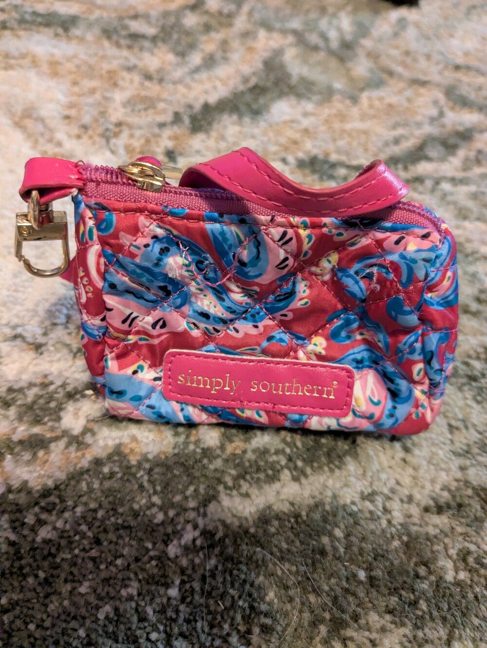 Simply Southern Pink Blue Floral Quilted Wristlet Pouch/Key Chain